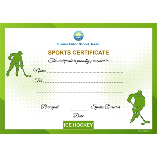 School Sports Award Certificate Ice Hockey A4 Size | Use on Laser Printer